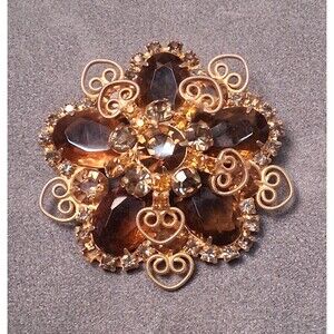 Topaz Rhinestone Tiered Brooch Vintage Juliana Style Pin